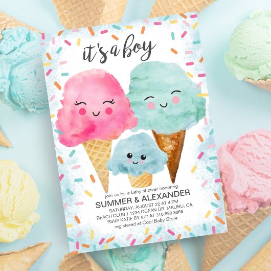 Ice Cream Scoop Sprinkle Summer Boy Baby shower Kaart