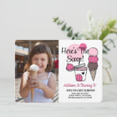 Ice Cream Scoop Verjaardagsfeest Foto uitnodiging (Staand voorkant)