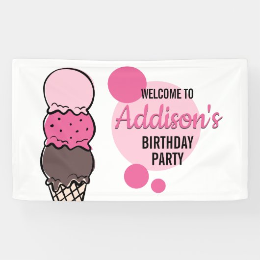 Ice Cream Scoop Verjaardagsfeestbanner Spandoek (Horizontaal)