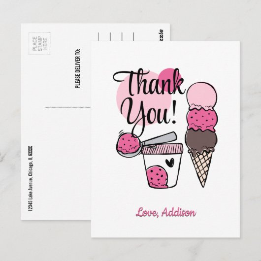 Ice Cream Scoop Verjaardagsfeestje Dank u Briefkaa Briefkaart (Voorkant / Achterkant)