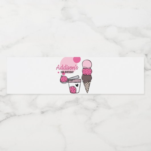 Ice Cream Scoop Verjaardagsfeestje Waterfles Label Etiket (Enkel label)