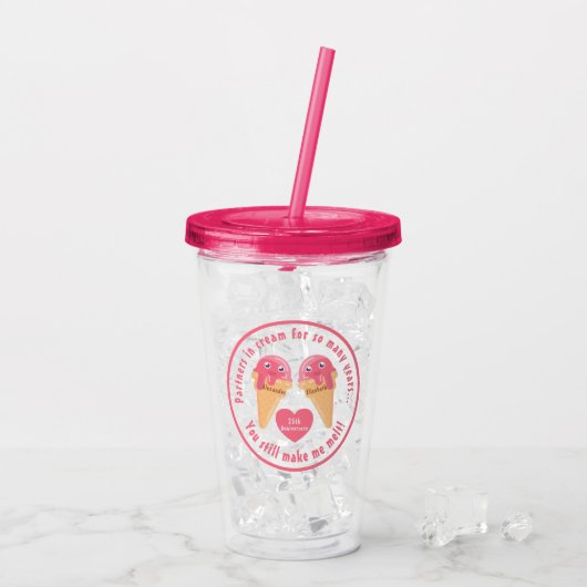 Ice Cream Scoops Cute Romantic Valentijnsdag Acryl Drinkbeker (Achterkant ijs)