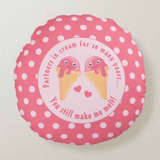 Ice Cream Scoops Cute Romantic Valentijnsdag Rond Kussen (Voorkant)
