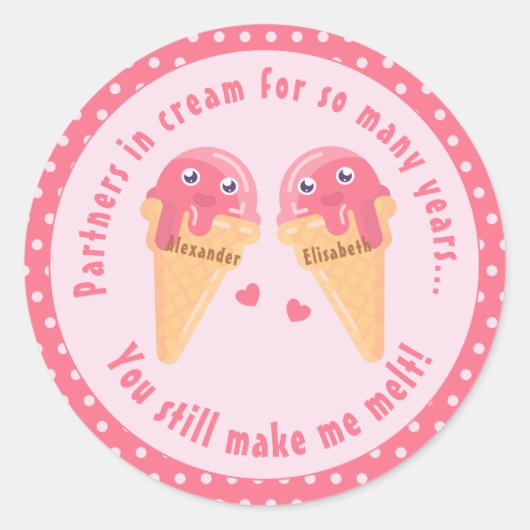 Ice Cream Scoops Cute Romantic Valentijnsdag Ronde Sticker (Voorkant)