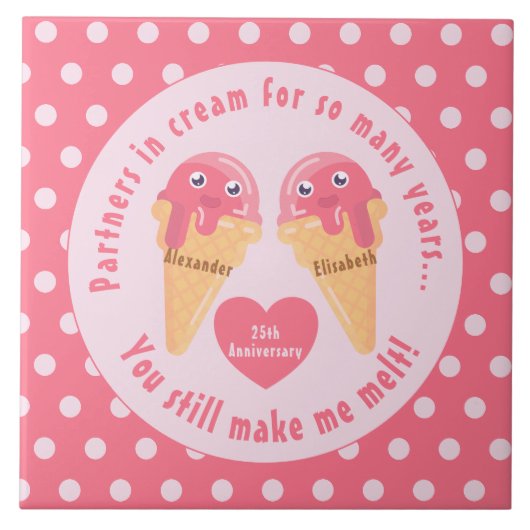Ice Cream Scoops Cute Romantic Valentijnsdag Tegeltje (Voorkant)