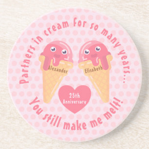 Ice Cream Scoops Cute Romantic Valentijnsdag Zandsteen Onderzetter