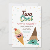 Ice Cream Scoops Kinder 2e Verjaardagsfeestje Invi Kaart (Voorkant)