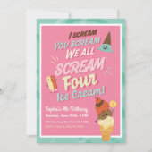 Ice Cream Scoops Kinder 4e Verjaardagsfeestje Invi Kaart (Voorkant)
