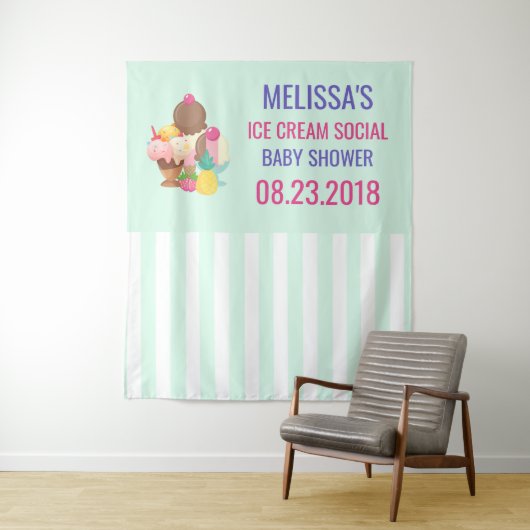 Ice Cream Scoops met Sprinkles Baby shower Wandkleed (In situ)