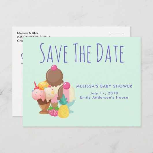 Ice Cream Scoops met Sprinkles Bewaar de datum Aankondigingskaart (Voorkant / Achterkant)