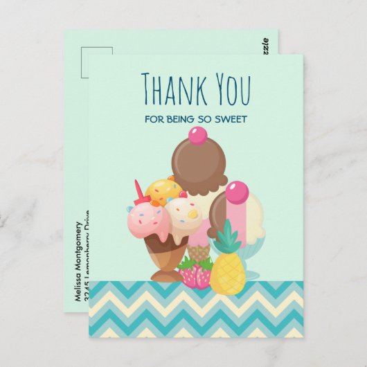 Ice Cream Scoops met Sprinkles Party Dank u Briefkaart (Voorkant / Achterkant)