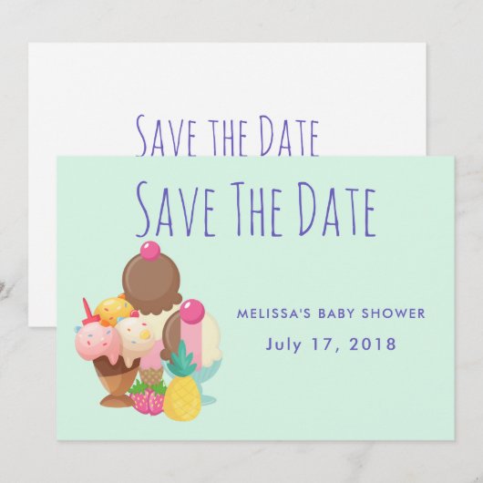 Ice Cream Scoops met Sprinkles Sparen de Datum Save The Date (Voorkant / Achterkant)