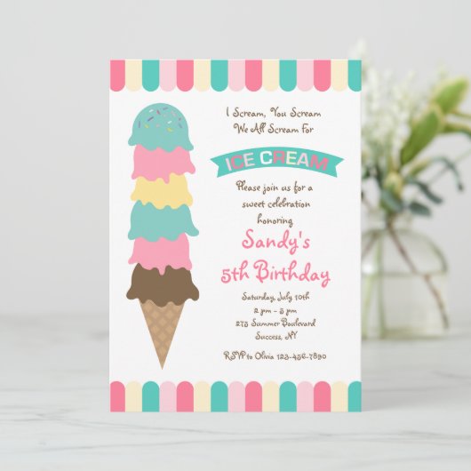 Ice Cream Scoops uitnodiging (Staand voorkant)