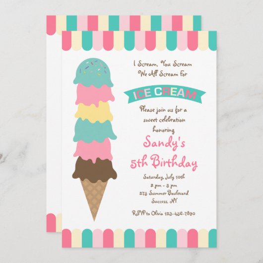 Ice Cream Scoops uitnodiging (Voorkant / Achterkant)