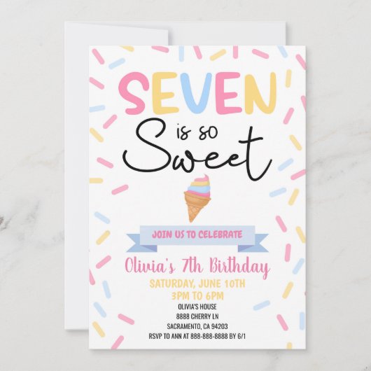 Ice Cream Seven is zo lief 7e verjaardagsfeest Kaart (Voorkant)