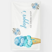 Ice Cream Shop Blauw Bloemen Verjaardagsfeest Spandoek (Verticaal)