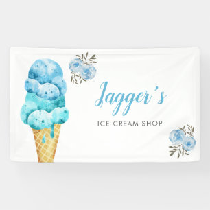 Ice Cream Shop Blue Floral Birthday Party Spandoek