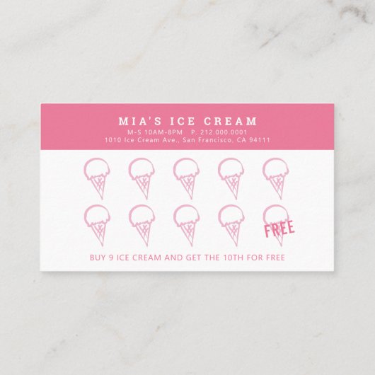 Ice Cream Shop Hand Painted Pink Loyalty Kaart Visitekaartje (Achterkant)