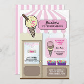 Ice Cream Shop Parlor Birthday Party nodigt uit Kaart (Voorkant / Achterkant)