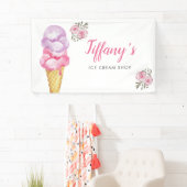 Ice Cream Shop Roze Bloemen Verjaardagsfeest Spandoek (Insitu)