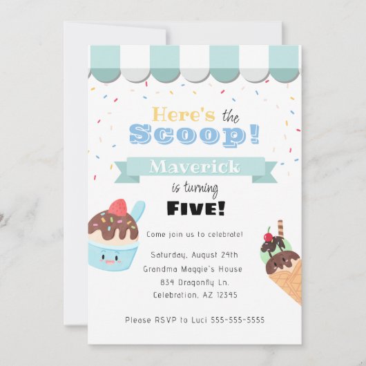 Ice Cream Shop verjaardagsuitnodiging Kaart (Voorkant)