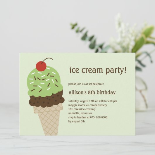 Ice Cream Shoppe Birthday Invitation - Green Kaart (Staand voorkant)