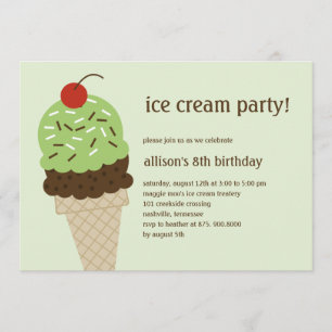 Ice Cream Shoppe Birthday Invitation - Green Kaart