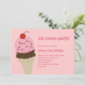 Ice Cream Shoppe Birthday Invitation - Roze Kaart (Staand voorkant)