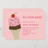 Ice Cream Shoppe Birthday Invitation - Roze Kaart (Voorkant / Achterkant)