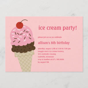 Ice Cream Shoppe Birthday Invitation - Roze Kaart