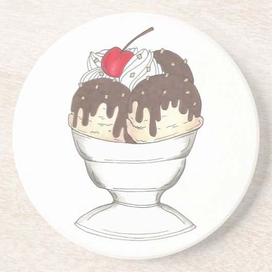 Ice Cream Shoppe Hot Fudge Sundae Dessert Cherry Zandsteen Onderzetter (Voorkant)