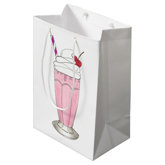 Ice Cream Shoppe Strawberry Pink Milkshake Foodie Medium Cadeauzakje (Voorkant Gekanteld)