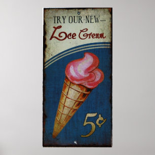 Ice Cream Sign Antiek Replica Poster