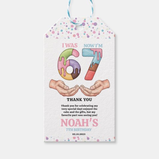 Ice Cream “Six Seven” 7th Birthday Party for Kids Cadeaulabel (Voorkant)