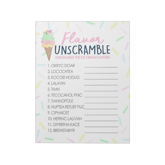 Ice Cream Smaak Unscramble Party Game Pack Notitieblok (Linkerzijde)