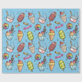 Ice Cream Snoep Blauw Cadeaupapier (Vlak)