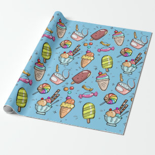 Ice Cream Snoep Blauw Cadeaupapier