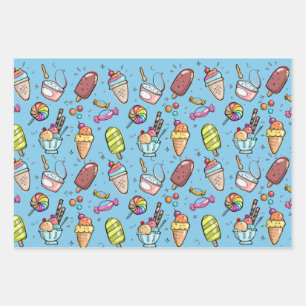 Ice Cream Snoep Blauw Inpakpapier Vel