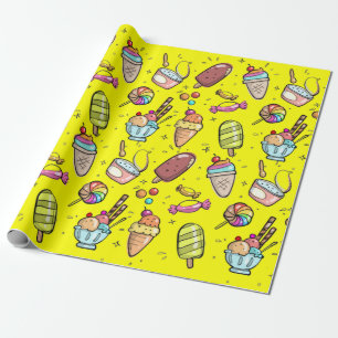 Ice Cream Snoep Geel Cadeaupapier