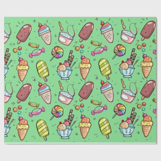 Ice Cream Snoep Groen Cadeaupapier (Vlak)