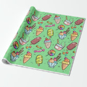 Ice Cream Snoep Groen Cadeaupapier (Uitgerold)