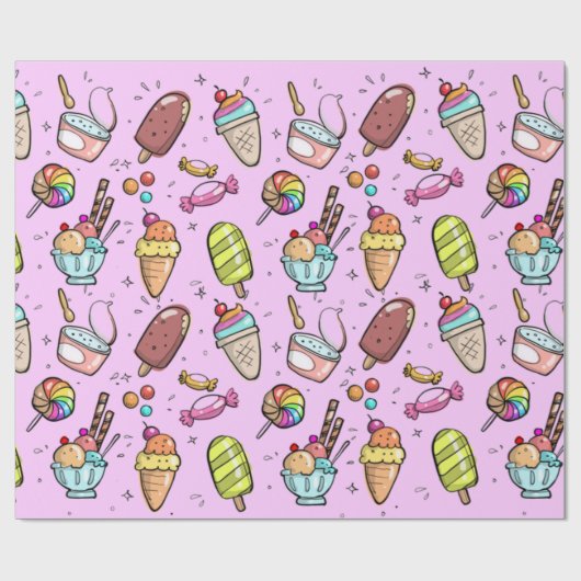 Ice Cream Snoep Pink Cadeaupapier (Vlak)