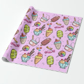 Ice Cream Snoep Pink Cadeaupapier (Uitgerold)