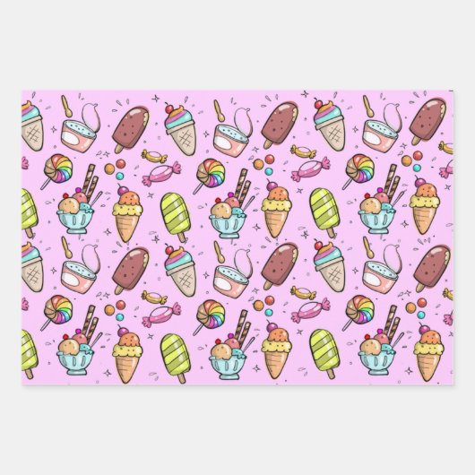 Ice Cream Snoep Pink Inpakpapier Vel (Voorkant)