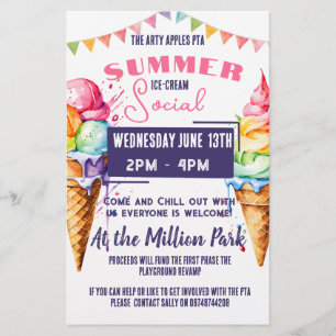Ice-cream sociaal evenement roze & marine PTA PTO Flyer