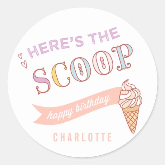 ICE CREAM SOCIAAL verjaardagsfeest dank u sticker (Voorkant)