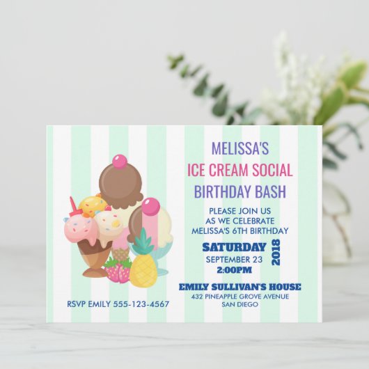 Ice Cream Sociaal Verjaardagsfeest Uitnodigen Kaart (Staand voorkant)