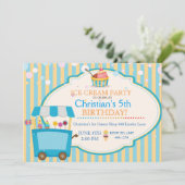 Ice Cream Sociaal Verjaardagsfeestje Jongen Uitnod Kaart (Staand voorkant)