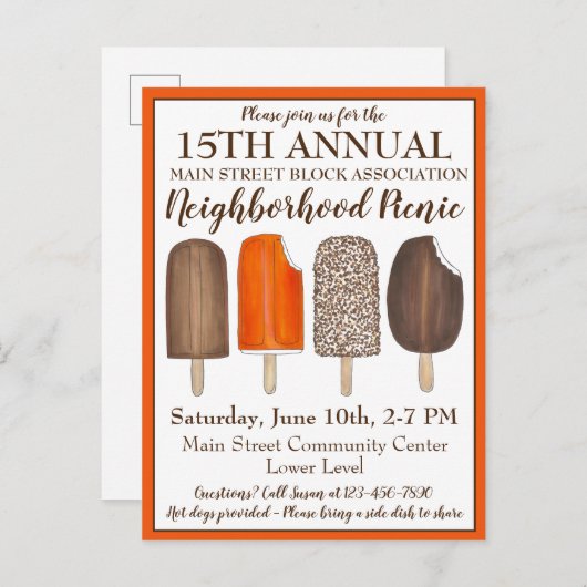 Ice Cream Sociaal Verjaardagsfeestje Popsicles Pic Uitnodiging Briefkaart (Voorkant / Achterkant)