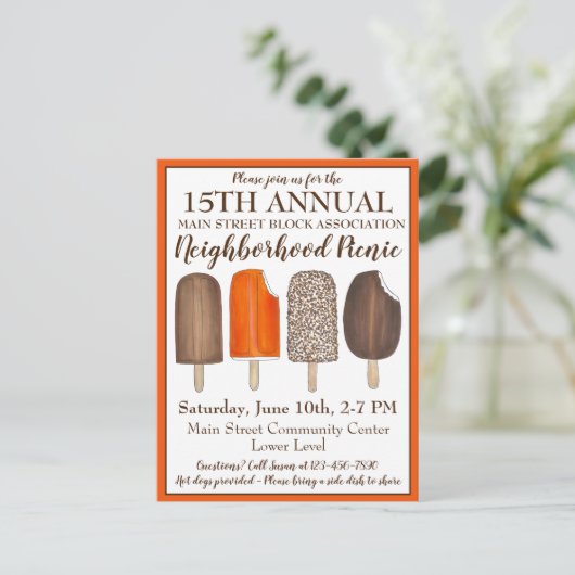 Ice Cream Sociaal Verjaardagsfeestje Popsicles Pic Uitnodiging Briefkaart (Staand voorkant)